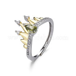Crown Brass Micro Pave Cubic Zirconia Adjustable Finger Rings for Women&nbsp;FS-WG9C2CF-01