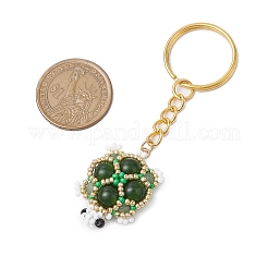 Handmade Glass Seed Beads & Malaysia Jade Red Jasper Beads Synthetic Turquoise Green Aventurine Turtle Pendant Keychain&nbsp;KEYC-MZ00024