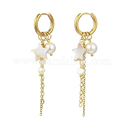 Natural Freshwater Shell Hoop Earrings&nbsp;EJEW-JE07145-01