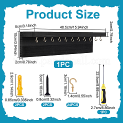 Rectangle Pine Wood Wall Mounted Jewelry Display Stands with 24Pcs Golden Tone Metal Hooks&nbsp;ODIS-WH0038-271