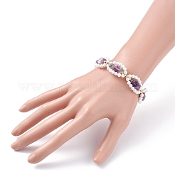Natural Amethyst Chip & Shell Pearl Beaded Bracelet&nbsp;X1-BJEW-TA00029-01