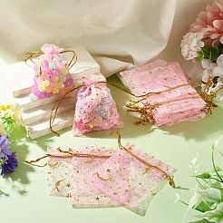 30Pcs Gold Stamping Moon Star Organza Drawstring Gift Bags&nbsp;ABAG-TA0002-21G
