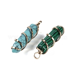 Natural & Synthetic Mixed Gemstone Double Terminal Pointed Copper Wire Wrapped Hexagon Prism Pendants&nbsp;G-C140-03