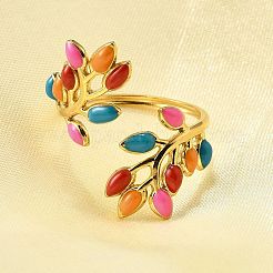 304 Stainless Steel Enamel Cuff Rings&nbsp;RJEW-D309-01G