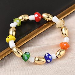 Brass & Lampwork Beaded Stretch Bracelets for Women&nbsp;BJEW-F515-05G