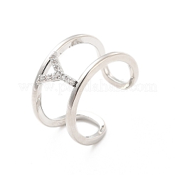 Clear Cubic Zirconia Initial Letter Open Cuff Ring&nbsp;RJEW-A012-01P-Y