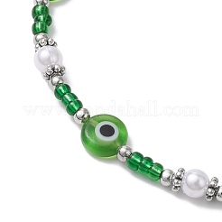 Handmade Evil Eye Lampwork & Glass Seed Beaded Anklets&nbsp;AJEW-AN00573