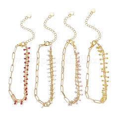 Brass Enamel Beaded Link Chains & Paperclip Chains Bracelets for Women&nbsp;BJEW-JB13568