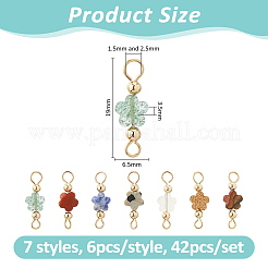 42Pcs 7 Styles Opalite & Natural Picture Jaspe & Blue Spot Jasper & Dalmatian Jasper & Unakite & Green Strawberry Quartz & Red Jasper Flower Connector Charms&nbsp;PALLOY-FH00163