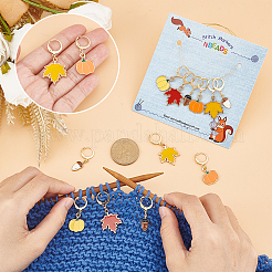 Autumn Theme Alloy Enamel Maple Leaf/Pumpkin/Acorn Locking Stitch Markers&nbsp;HJEW-PH01826