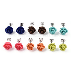 Synthetical Coral Flower Ear Studs&nbsp;EJEW-R102-01