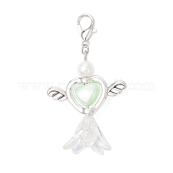 Acrylic Imitation Pearl Flower Heart Angel with Alloy Wings Pendant Decorations&nbsp;HJEW-JM03984