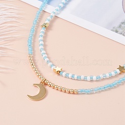 Star & Moon Pendant Necklaces Set for Teen Girl Women&nbsp;NJEW-JN03738-04