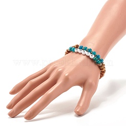Natural Wood Round Beads Stretch Bracelets Sets&nbsp;BJEW-JB07347