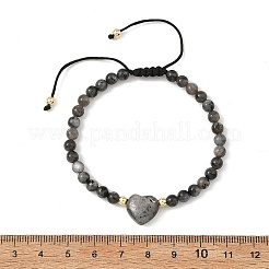Adjustable Natural & Synthetic Mixed Gemstone Heart and Round Braided Bead Bracelets for Women&nbsp;BJEW-JB14511
