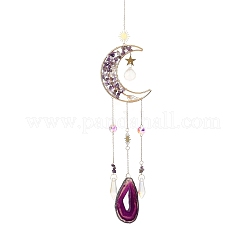 Wire Wrapped Natural Amethyst Moon with Tree of Life Pendant Decorations&nbsp;HJEW-K046-07G-06