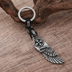 Vintage 304 Stainless Steel Angel Wing with Maltese Cross Keychains&nbsp;UQ7516
