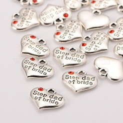 Wedding Theme Antique Silver Tone Tibetan Style Alloy Heart with Step Dad of Bride Rhinestone Charms&nbsp;TIBEP-N005-22E