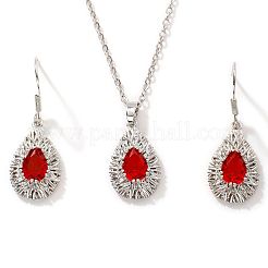 Brass Glass Teardrop Dangle Earrings & Pendant Necklaces Sets for Women&nbsp;PL9386-7