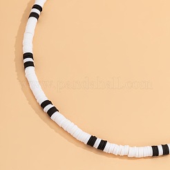 Bohemian Black and White Polymer Clay Heishi Beaded Necklaces for Men&nbsp;DR8717