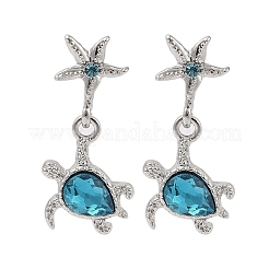 Starfish with Turtle Alloy Rhinestone Dangle Stud Earrings&nbsp;EJEW-A112-02P