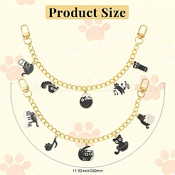2Pcs 2 Styles Alloy Enamel Black Cat Charms Aluminium Bag Decorative Chains&nbsp;HJEW-CJ00094