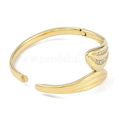 304 Stainless Steel Rhinestone Leaf Hinged Bangles for Women&nbsp;BJEW-C071-13G-01