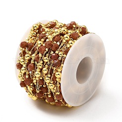 Handmade Natural Red Picture Jasper & Brass Round Beaded Chains for Necklaces Bracelets Making&nbsp;CHC-A006-14G