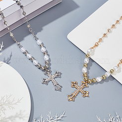 2Pcs 2 Colors Rhinestone Cross Fleury Pendant Necklace with Plastic Beaded Chains&nbsp;NJEW-AN0001-77