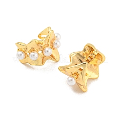 Rack Plating Brass Wave Cuff Earrings with Plastic Pearl&nbsp;EJEW-A028-57G