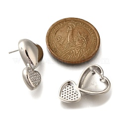 Rack Plating Heart Brass Micro Pave Clear Cubic Zirconia Stud Earrings&nbsp;EJEW-H143-26P