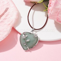 Natural Green Aventurine Heart Pendant Necklace with Cowhide Leather Cords&nbsp;NJEW-JN04598-03
