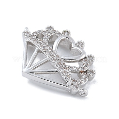 Rack Plating Brass Micro Pave Clear Cubic Zirconia Heart Crown Connector Charms&nbsp;KK-A234-060P