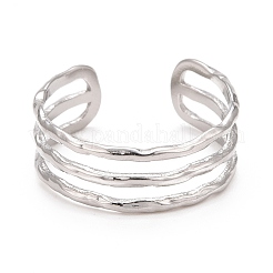 Non-Tarnish 304 Stainless Steel Triple Line Open Cuff Ring for Women&nbsp;RJEW-C025-12P