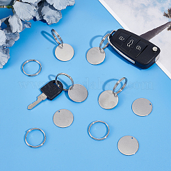 DIY 304 Stainless Steel Blank Tag Flat Round Pendant Keychain Making Kits&nbsp;DIY-UN0006-15