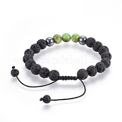 Natural Lava Rock and Non-Magnetic Synthetic Hematite Beads Braided Bead Bracelets&nbsp;BJEW-JB03975