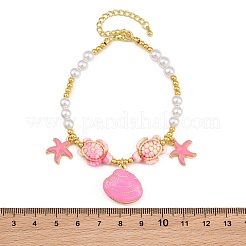 Ocean Brass Enamel Starfish Shell Shape Charm Bracelets for Women&nbsp;KK-CBA68DA-16G-04