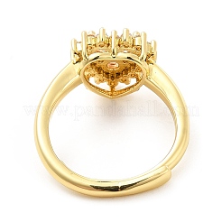 Rack Plating Brass Micro Pave Pink & Crystal Cubic Zirconia Heart Adjustable Rings&nbsp;RJEW-E064-17G