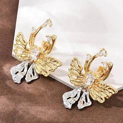 Brass Micro Pave Clear Cubic Zirconia Bowknot Stud Earrings&nbsp;EJEW-P323-01G