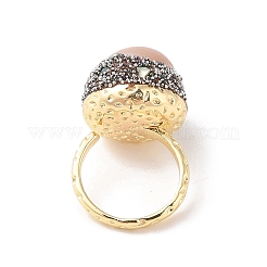 Round Natural Abalone Shell & Freshwater Pearls Finger Ring&nbsp;RJEW-C090-03G