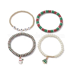 4Pcs 4 Style Polymer Clay Stretch Bracelets Set&nbsp;X1-BJEW-TA00496