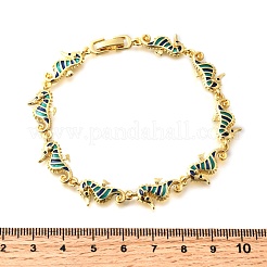 Brass Enamel Turquoise Sea Horse Link Chain Bracelets&nbsp;LS-BJEW-C118-03G