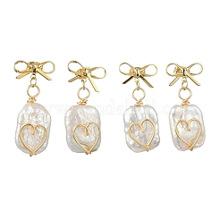 Brass & Natural Baroque Pearl Keshi Pearl Stud Dangle Earrings&nbsp;EJEW-JE07097