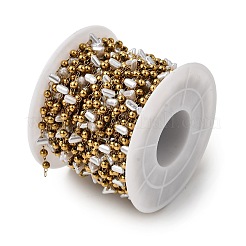 Handmade 304 Stainless Steel ABS Plastic Pearl Beaded Oval Link Chains&nbsp;CHS-L032-01G-03
