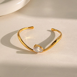 304 Stainless Steel Pave Clear Cubic Zirconia Teardrop Wavy Open Cuff Bangles for Women&nbsp;AI4887