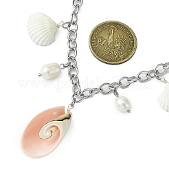Natural Cultured Freshwater Pearl & Spiral Shell Bib Pendants&nbsp;X1-NJEW-TA00181