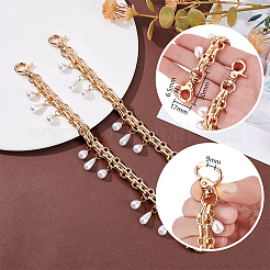 Plastic Pearl Teardrop Iron Chain Bag Handles&nbsp;HJEW-PH01996