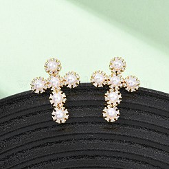 Cross Brass Micro Pave Clear Cubic Zirconia Stud Earrings&nbsp;EJEW-B153-01G