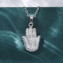 Hamsa Hand 304 Stainless Steel Pendant Necklaces&nbsp;NJEW-H059-01P
