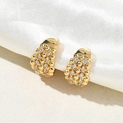 C-Shaped with Round Brass Micro Pave Clear Cubic Zirconia Cuff Earrings&nbsp;EJEW-L316-01G-02